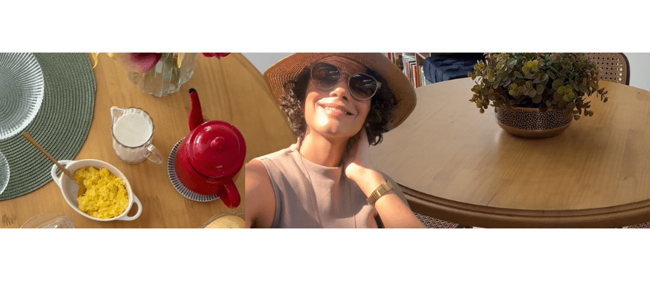 A mesa redonda escolhida pela Charlie para criar memórias especiais no seu lar